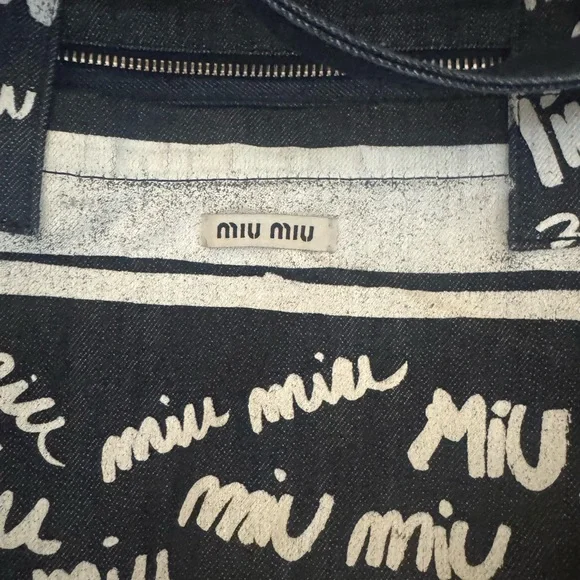 Miu Miu Denim and White Logo Tote Bag - Picture 2 of 8